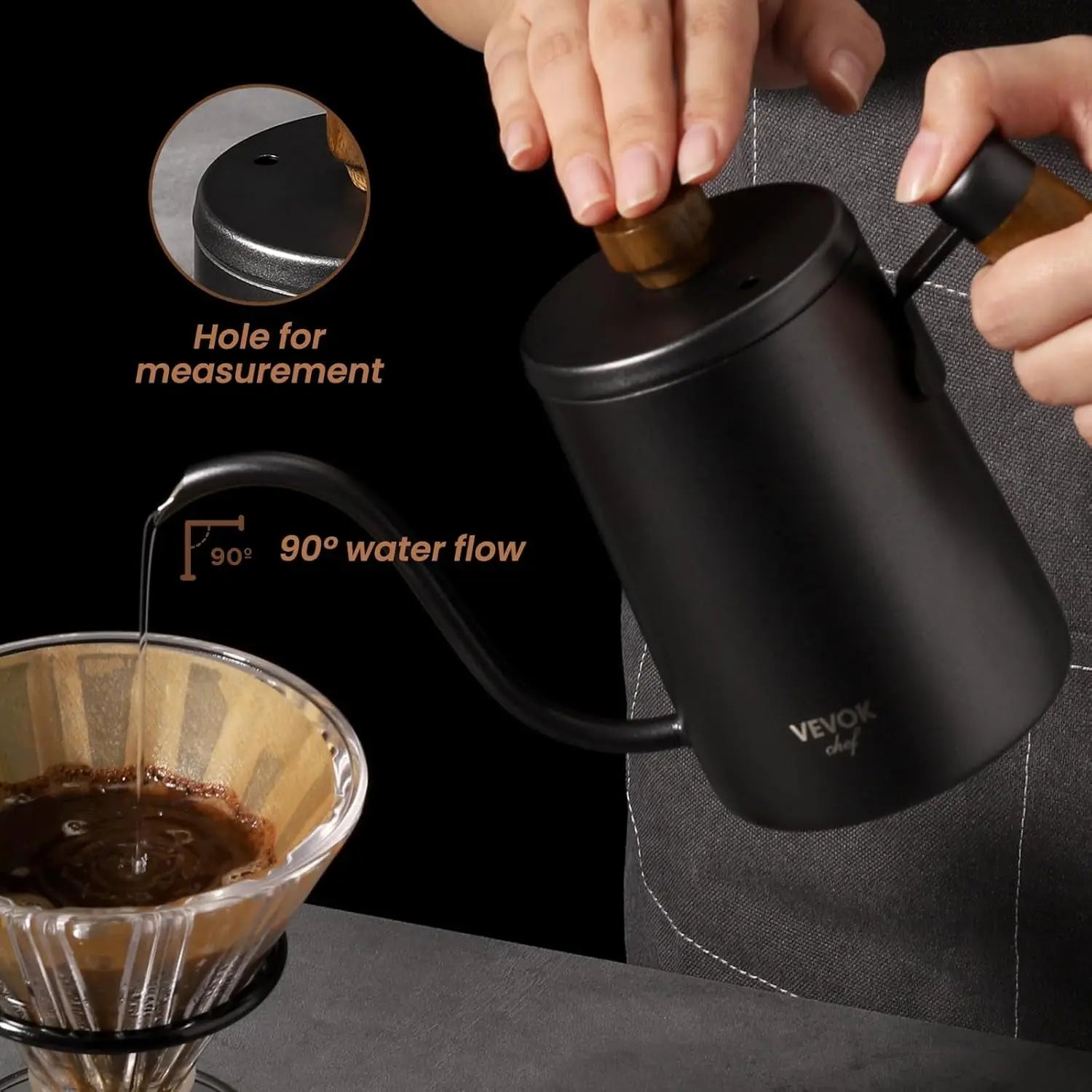 Mini Gooseneck Kettle with Wooden Handle, 20 Ounce 550Ml for 2 Cups, Stainless Steel Narrow Long Spout, Small Tea Water Coffee Kettle for Pour Over, Drip Coffee Maker, Teapot