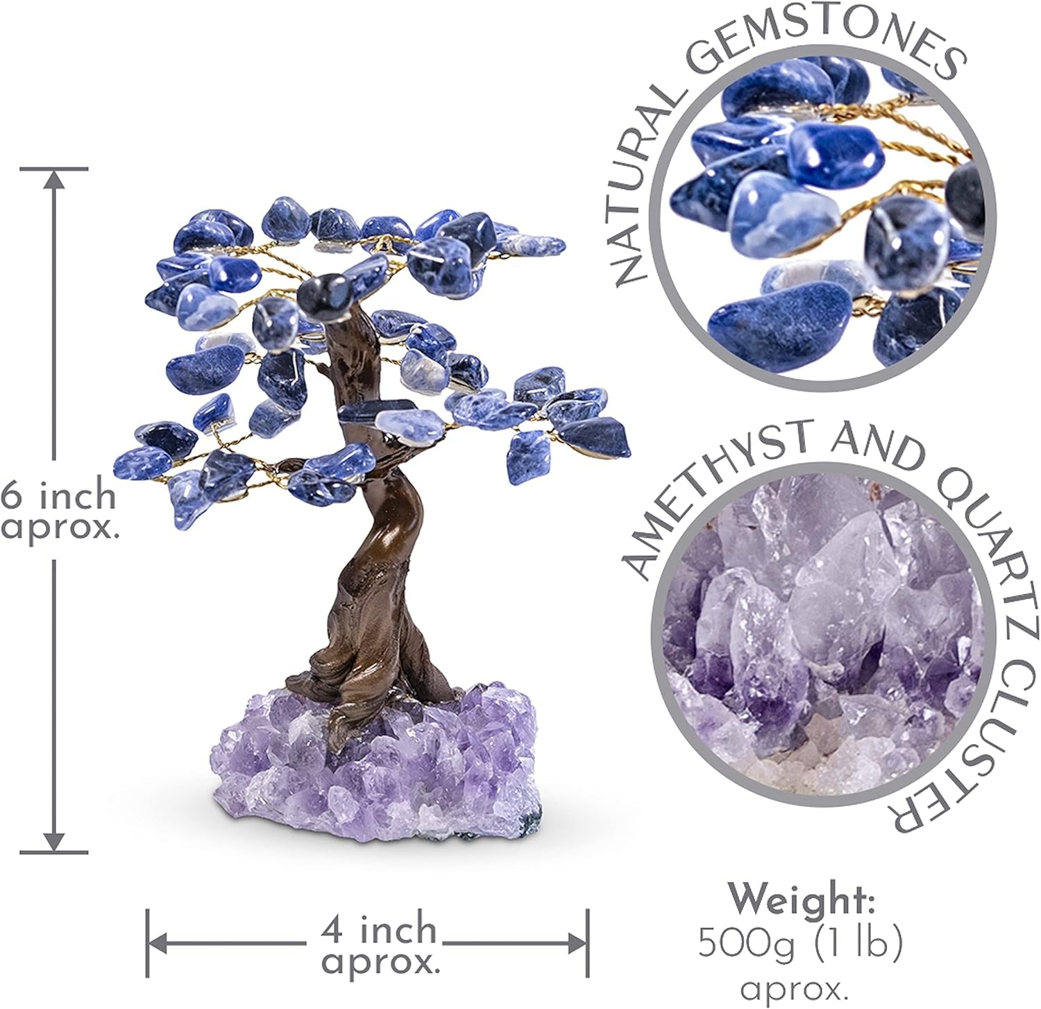 Crystal Tree - Amethyst Healing Chakra Tree of Life - Energy & Feng Shui Amethyst Tree - Crystal Decoration - Sourced from Best Local Quality Control Team - 6" 1.2 Lbs (Tree Sodalite)