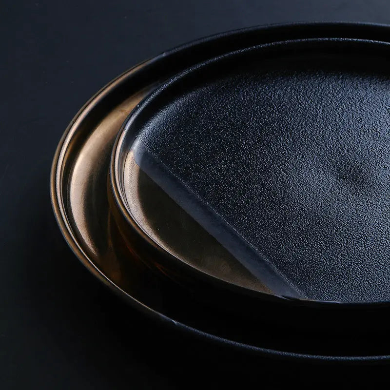 Creative Black Gold Ceramic Plate Household Dishes Crimson Medea