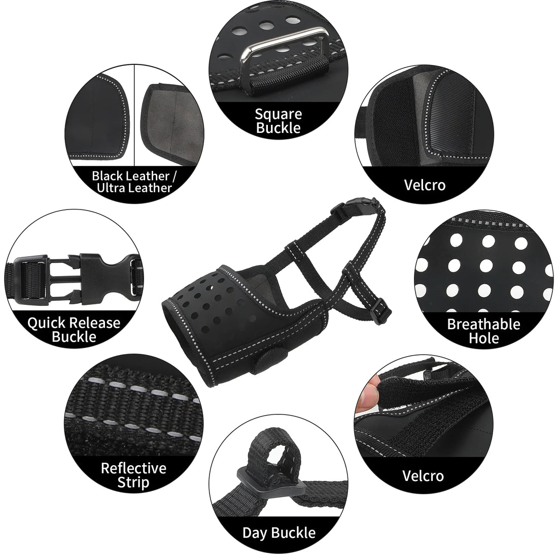 Dog Muzzle, Soft Leather Muzzle anti Biting Barking Chewing, Breathable Puppy No Bark Muzzle, Black