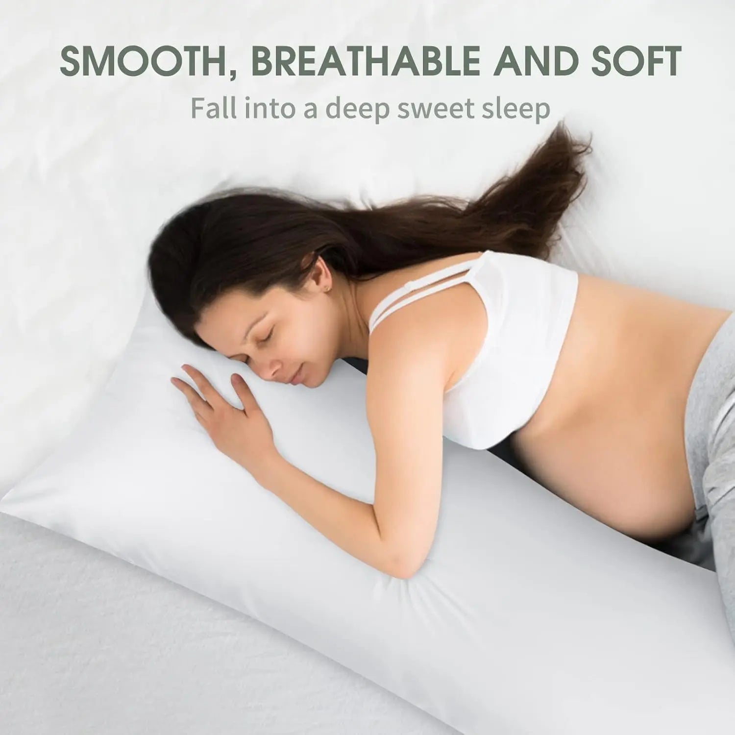 Body Pillow Case 20X54, Soft Silky Cooling Body Pillow Cover with Envelope Closure, Breathable Cooling Pillow Case 1 Pack, White