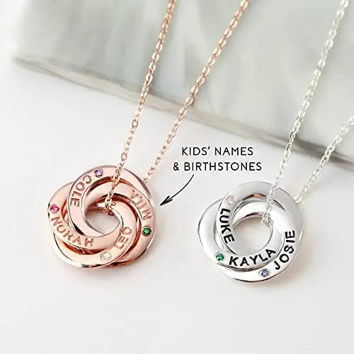 Mom Necklace With Kids Names Birthstones, Children Birthstone Jewelry Green Millie