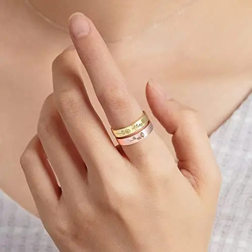Birth Month Flowers Ring, Family Floral Ring, Gift for Mom,Mother Ring Green Millie