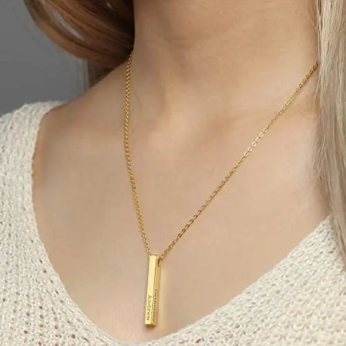 Personalized Mother Necklace, 4 Side Bar Necklace, Kids Names Necklace Green Millie
