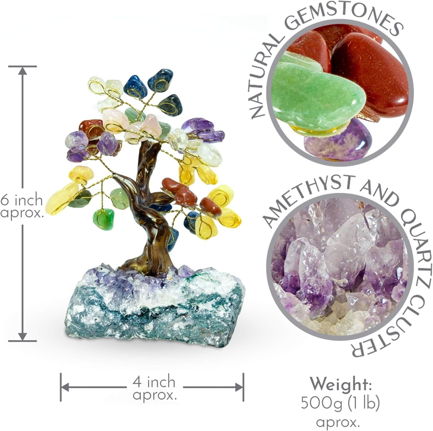 Crystal Tree - Amethyst Healing Chakra Tree of Life - Energy & Feng Shui Amethyst Tree - Crystal Decoration - Directly Sourced from Best Local Quality Control Team - 6" 1.2 Lbs (Tree Chakra)