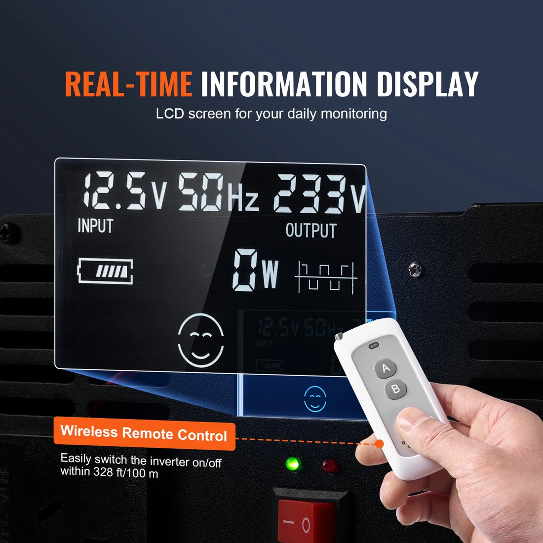 Altered Sine Wave Converter, 5000W, DC 12V to AC 120V Energy Converter with 6 AC Outlets, 2 USB Ports, 1 Type-C Port, LCD Screen and Remote Control for High Consumption Household Devices