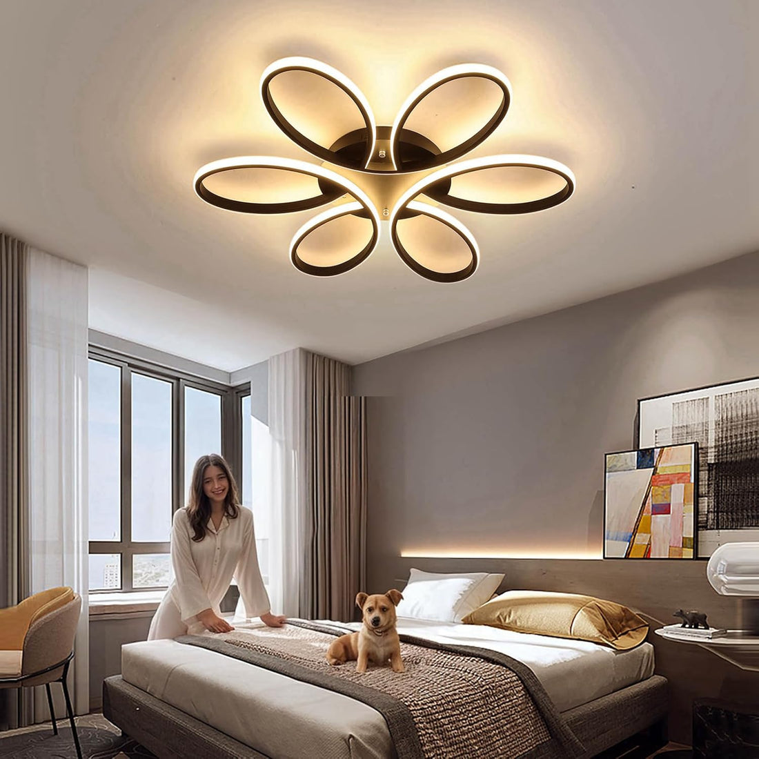 Modern LED Ceiling Light Fixture with Remote Control Lamp Dimmable Ceiling Chandelier for Living Room Dinning Room Bedroom Kitchen Home Lighting (23 Inch/60Cm 70W)