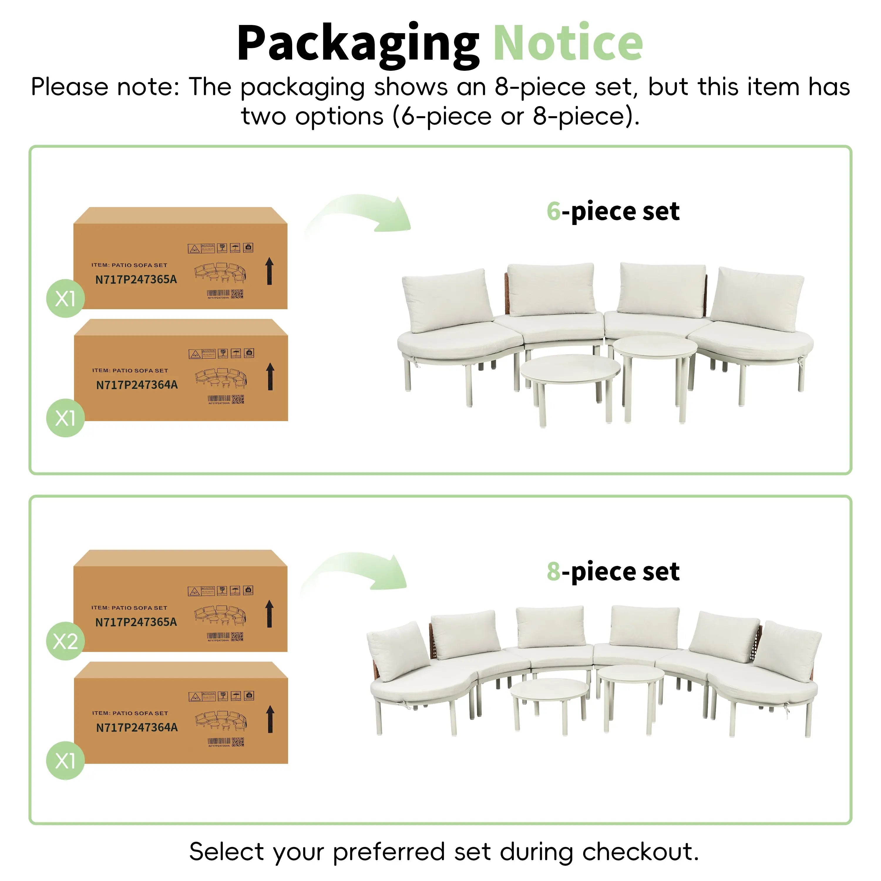 6-Piece Patio Sofa Furniture Set, Half Moon Outdoor Sectional Sofa Sangria Beech