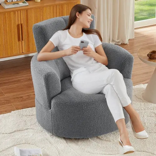 360° Swivel Chair Upholstered Accent Barrel Chair Swivel Round Sofa Sangria Beech