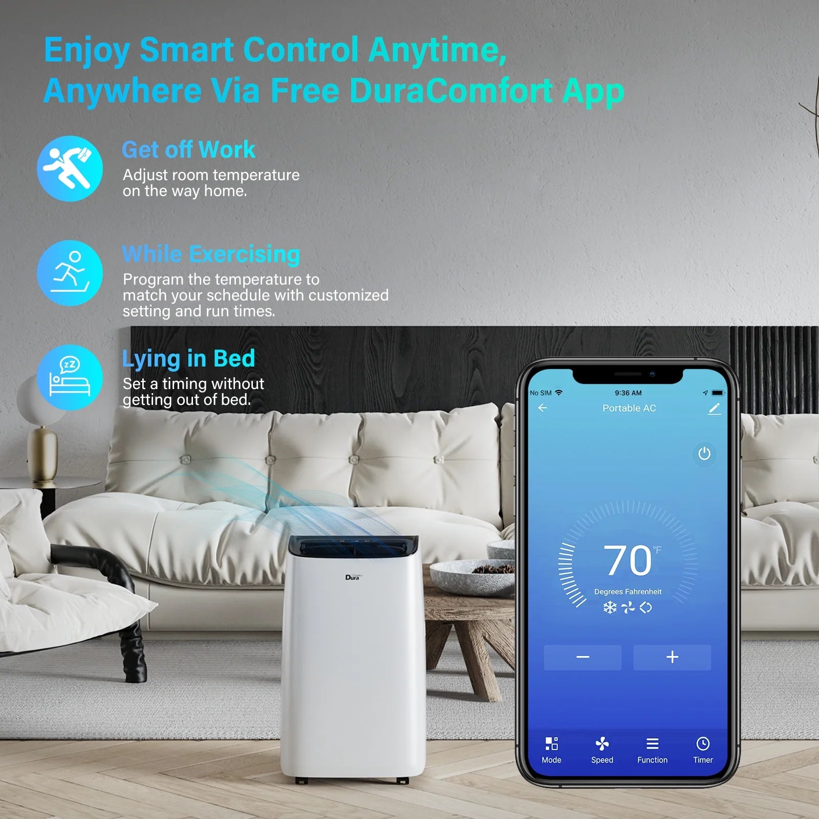 Portable Air Conditioner with Heat, 8150 BTU (12000 BTU ASHRAE) , Smart Wifi, Cools up to 350 Sq Ft, White