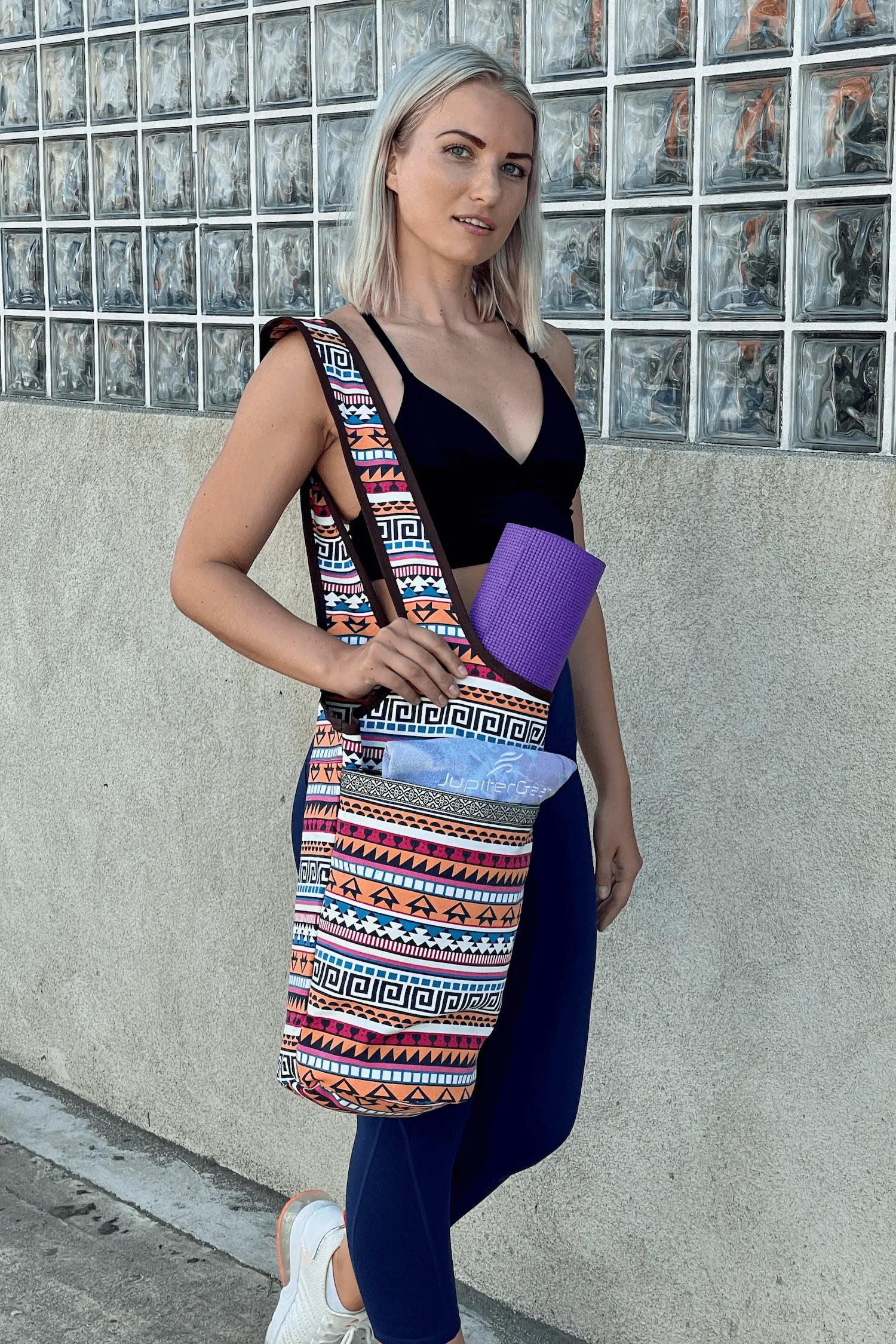 JupiterGear Yoga Mat Carrying Tote Bag with Large Pockets Black Lavender