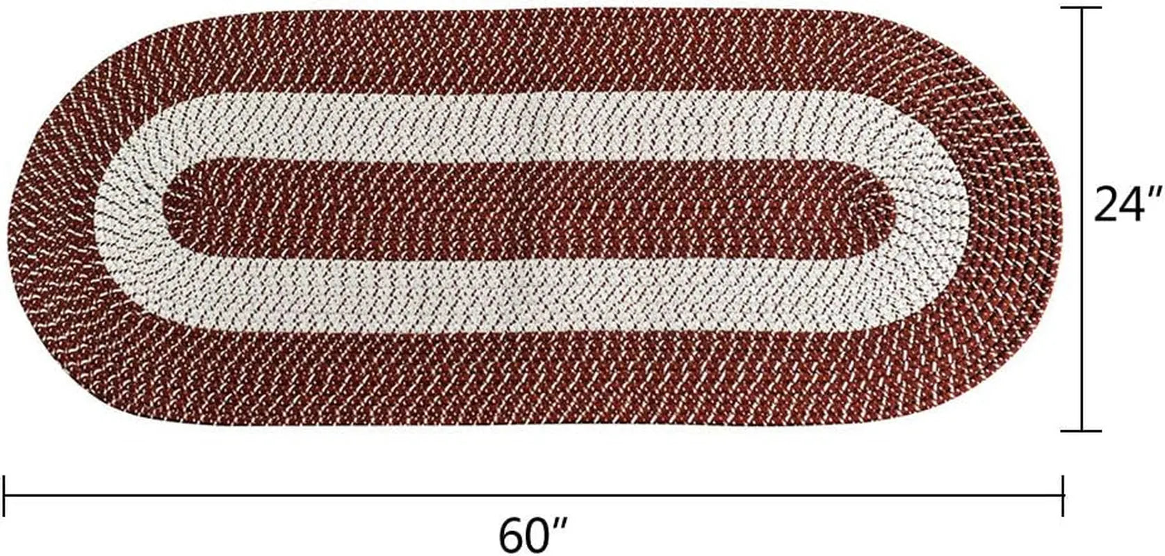 Braided Area Rug Woven Doormat Reversible Oval Floor Carpet Washable Throw Mat for Patio Bedroom Kitchen Living Room Coffee 24"X60"X0.5"