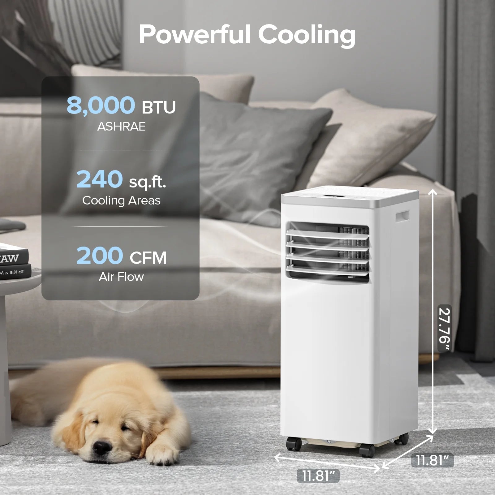 Portable Air Conditioner, 8,000 BTU Ashrae, 4-In-1 Portable AC Cooler, Dehumidifier& Fan Mode, Remote Control, Floor Standing AC 5,000 BTU (SACC) up Cooling to 250 Sq.Ft