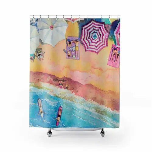 Colorful Day at the Beach Shower Curtains Home Decor Yellow Pandora