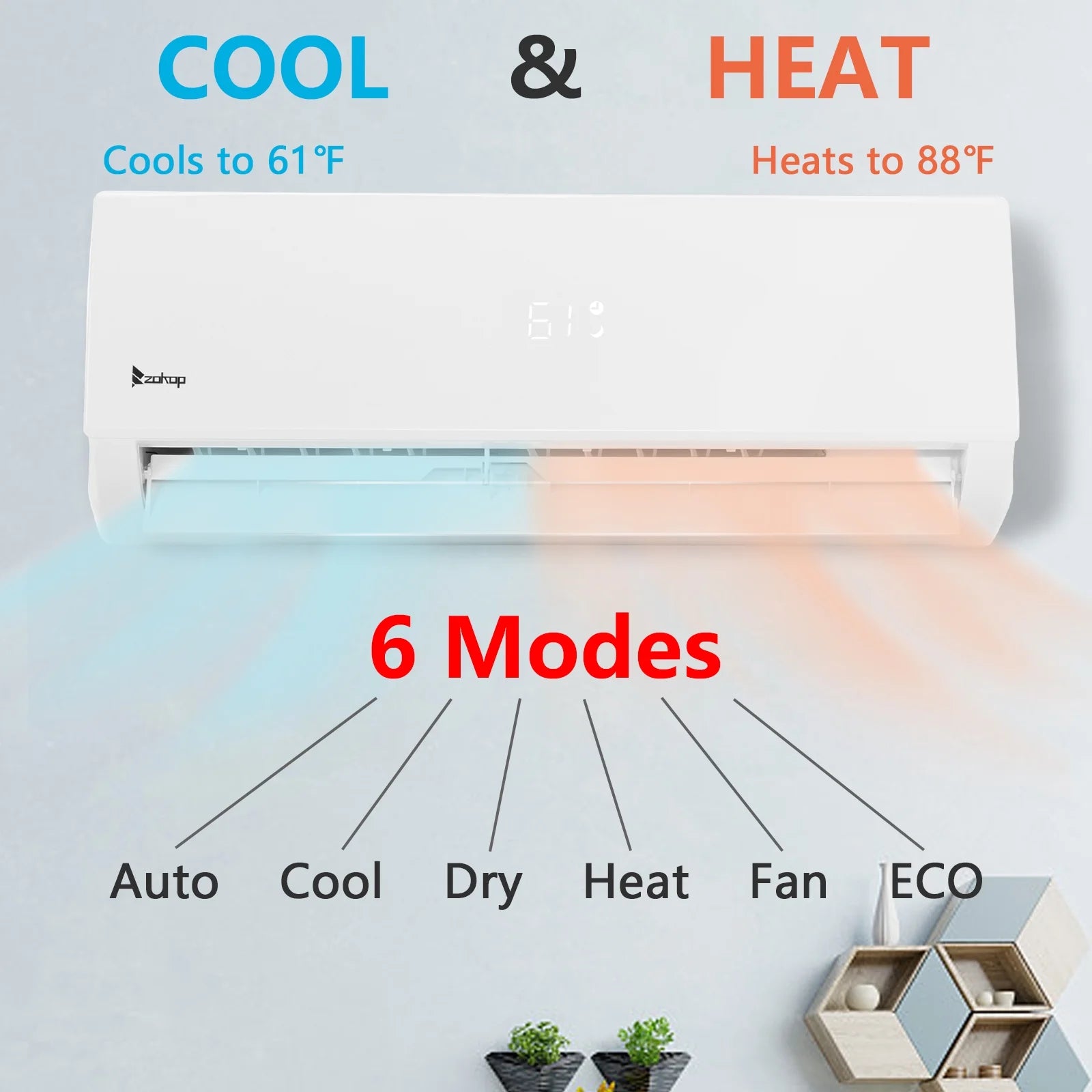 19 Seer 12000BTU Wifi Enabled Mini Split Air Conditioner Ductless Inverter System, 115V 60Hz Energy Efficient Unit with Heat Pump