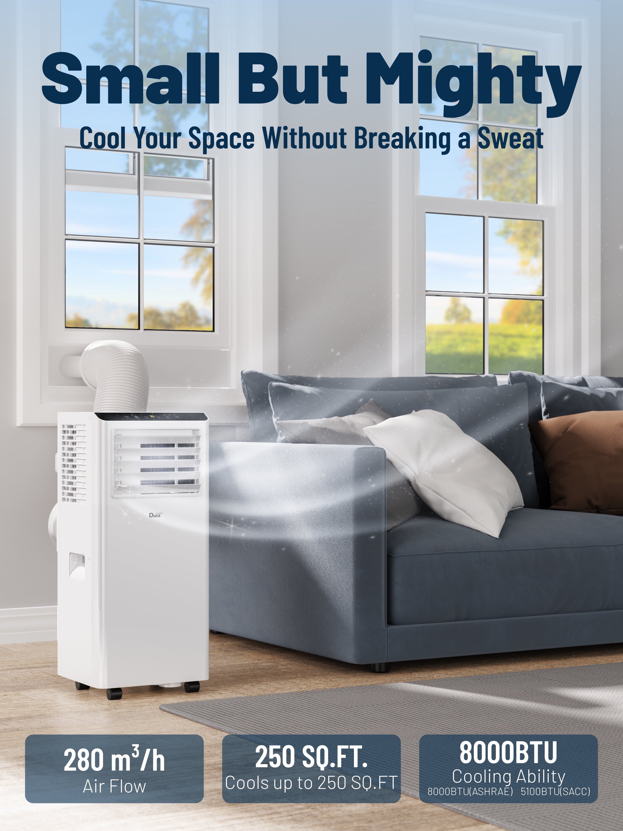 8000BTU Portable Air Conditioner for Room up to 230 Sq.Ft, 3-In-1 AC Unit 5100BTU (SACC), Cooling, Dehumidifying, Fan