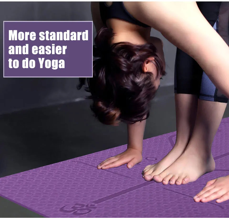 Non Slip TPE Yoga Mat Position Line Beginner Pink Lucy