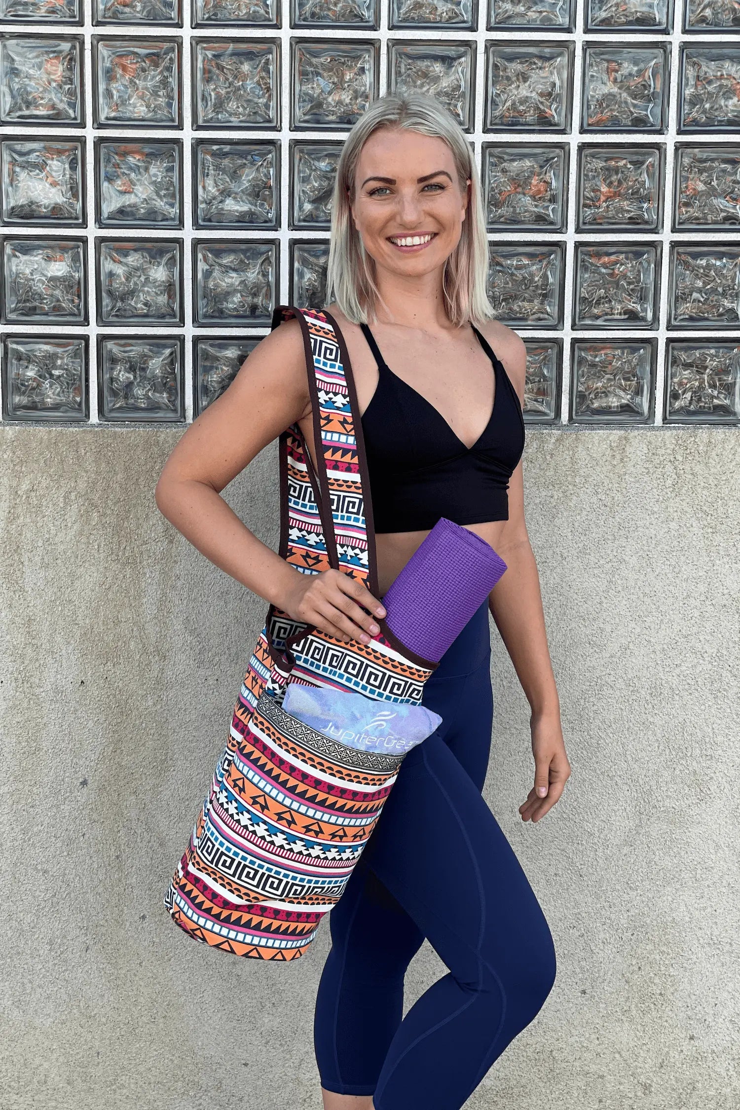 JupiterGear Yoga Mat Carrying Tote Bag with Large Pockets Black Lavender