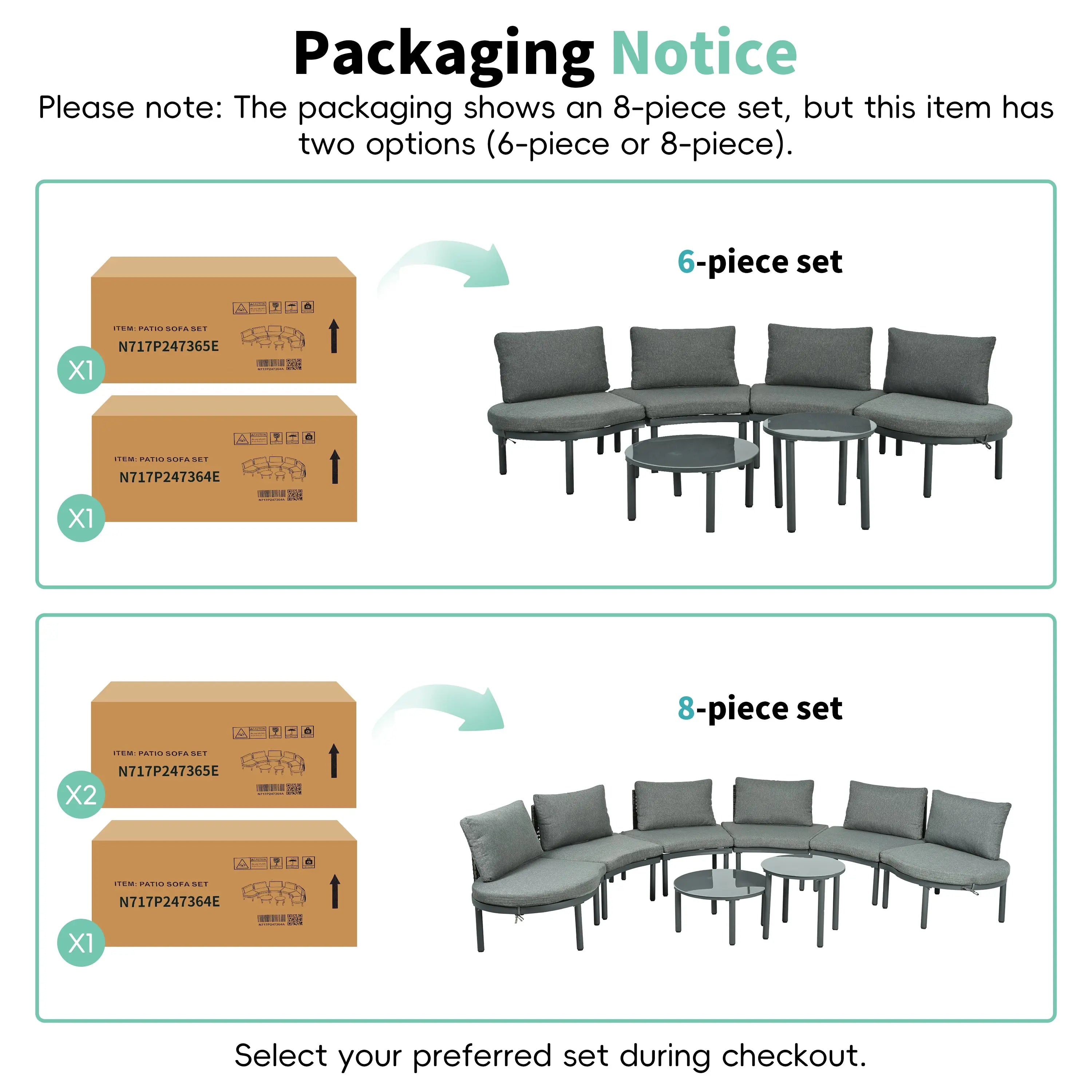 6-Piece Patio Sofa Furniture Set, Half Moon Outdoor Sectional Sofa Sangria Beech