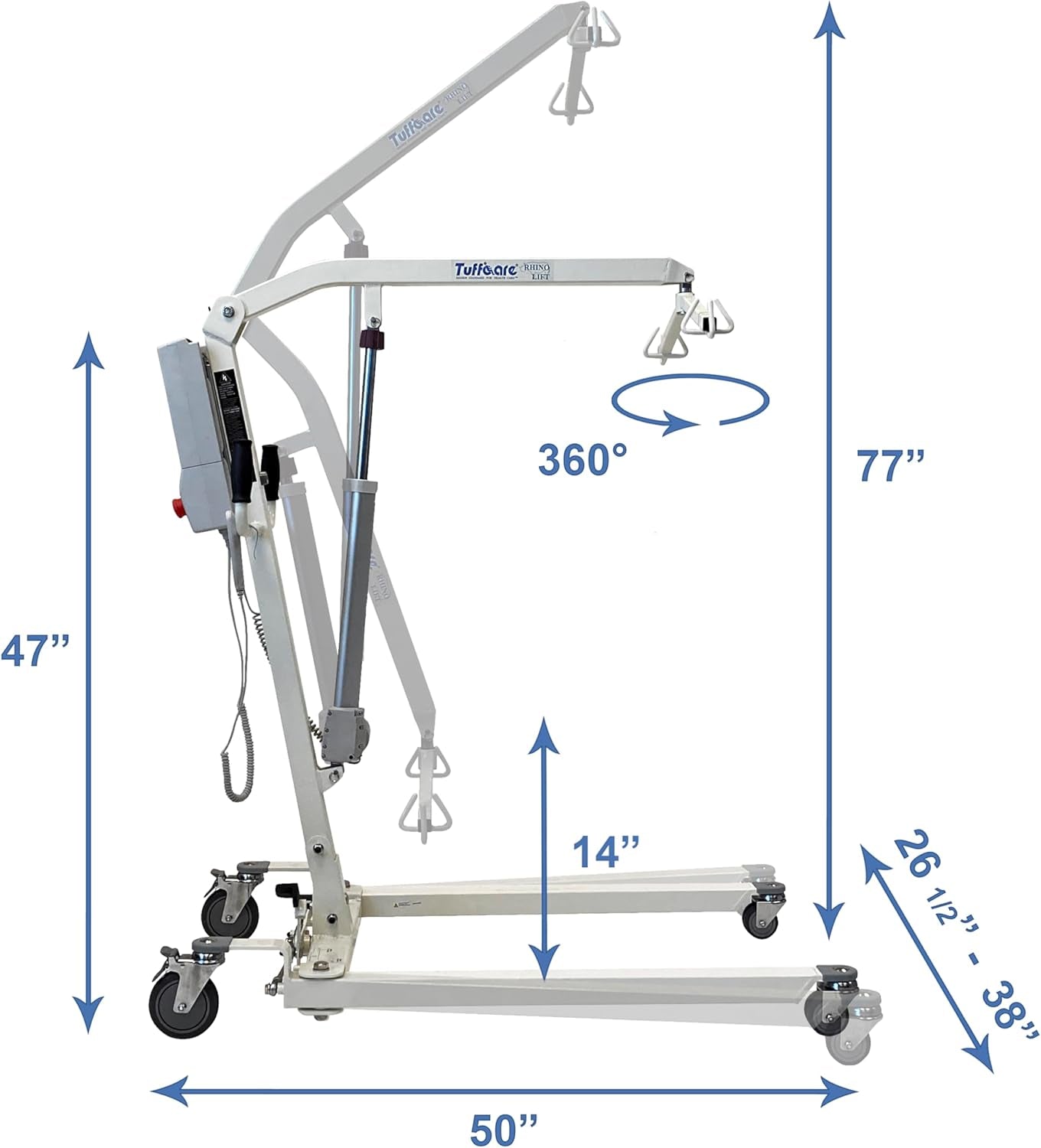 Electric Patient Lift - Rhino Lift with Manual Low Base - with Shower Full Sling(Medium), 450 Lb. Weight Capacity.