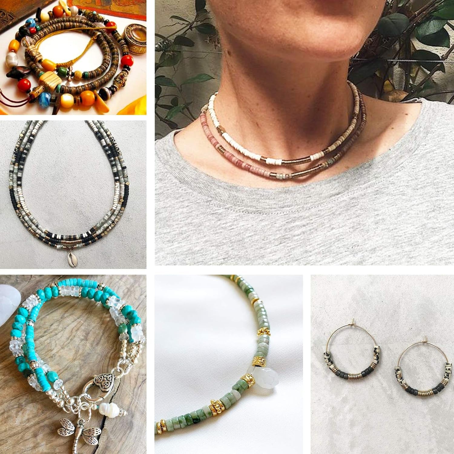 Natural Stone Heishi Beads for Necklace Making, 4 Mm X 2 Mm Small Flat round Stone Loose Heishi Disc Gemstone Beads for Jewelry Making Craft Bracelet Earrings Necklace - Black Imperial Jasper