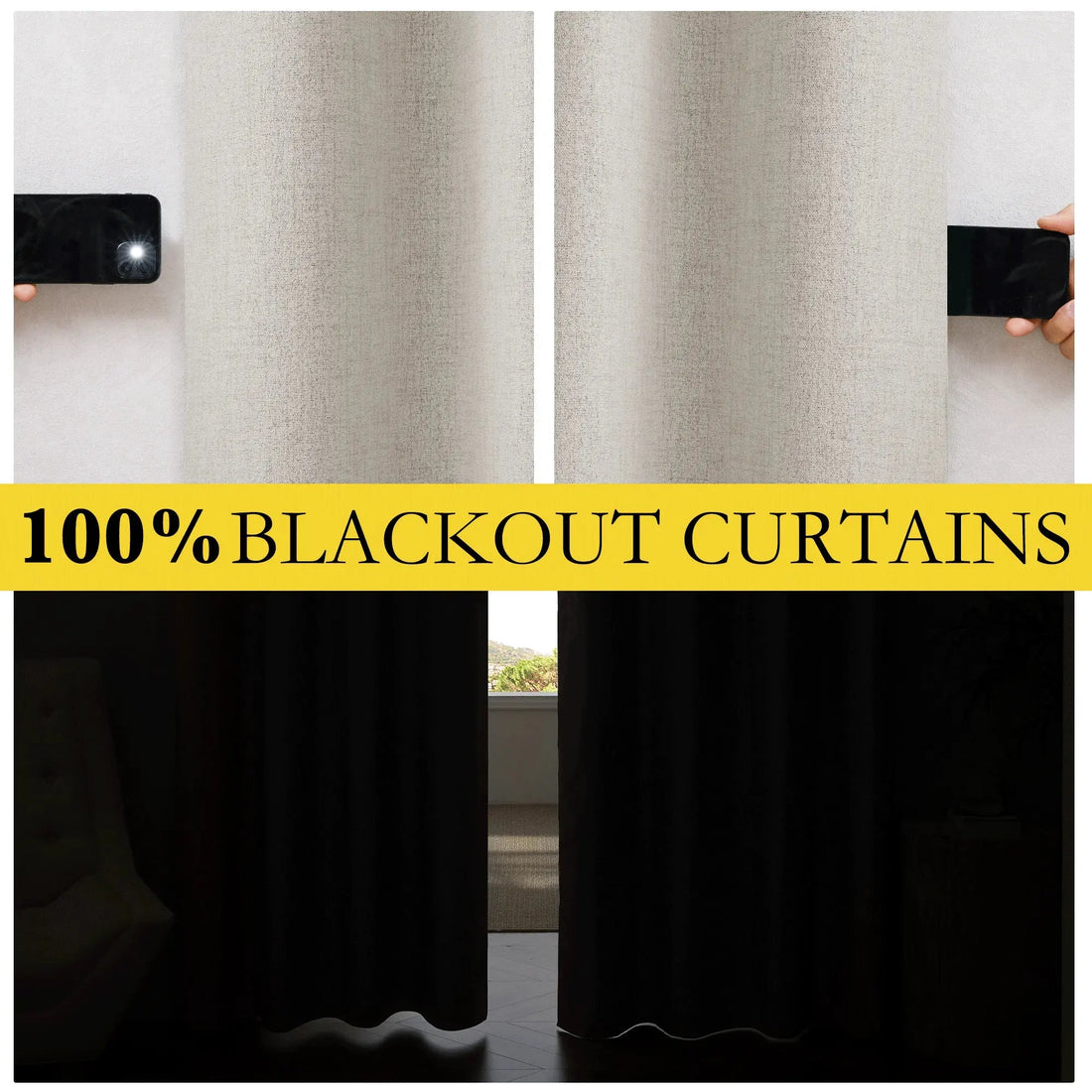 Full Blackout Linen Curtains 108 Inches Long, Room Darkening Thermal Insulated Noise Reducing Grommet Drapes for Bedroom Living Room, 52"X 108", Oatmeal, 2 Panels