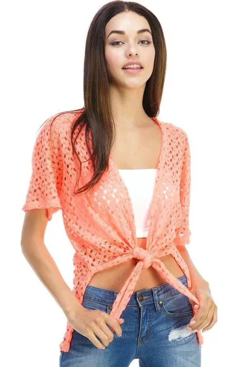 Crochet Tie-Front Cover-Up Top Indigo Arrowwood
