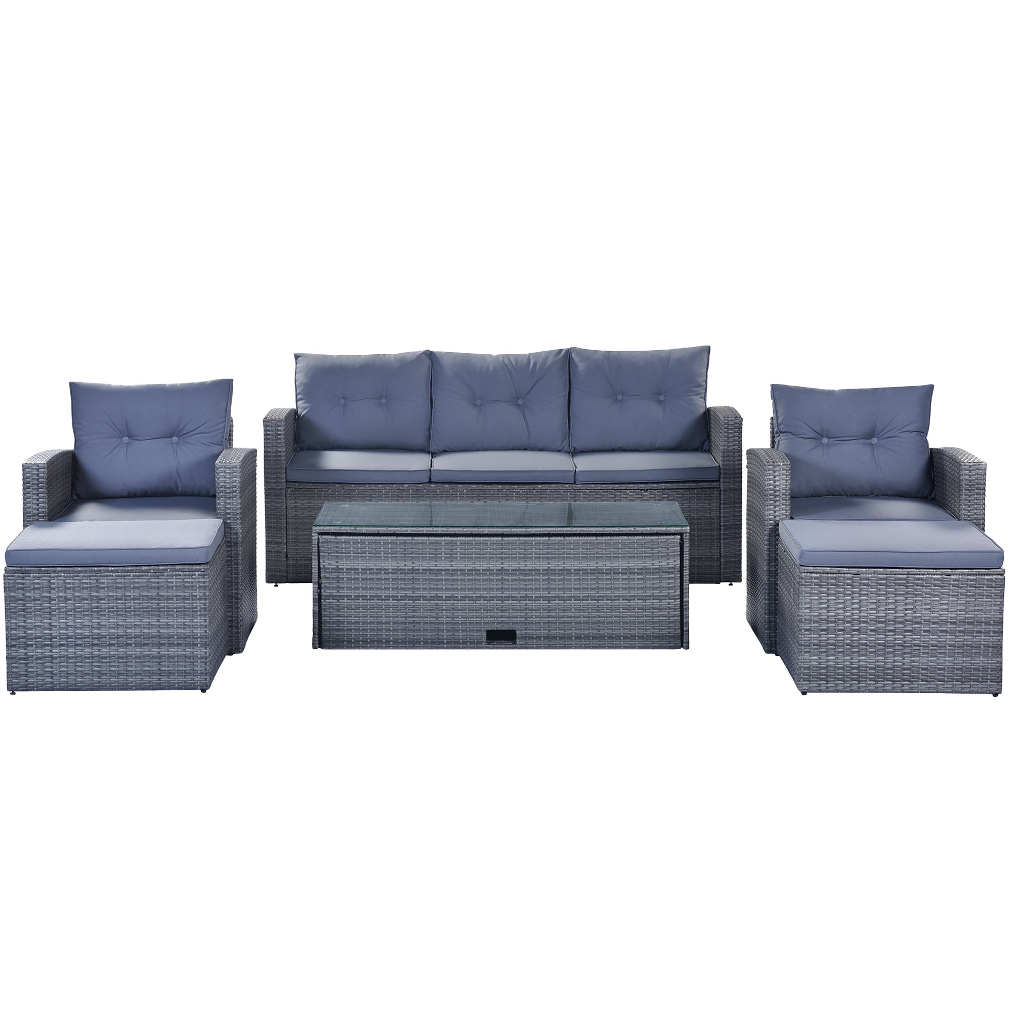 6-piece All-Weather PE rattan Patio Outdoor Dining Conversation Sangria Beech