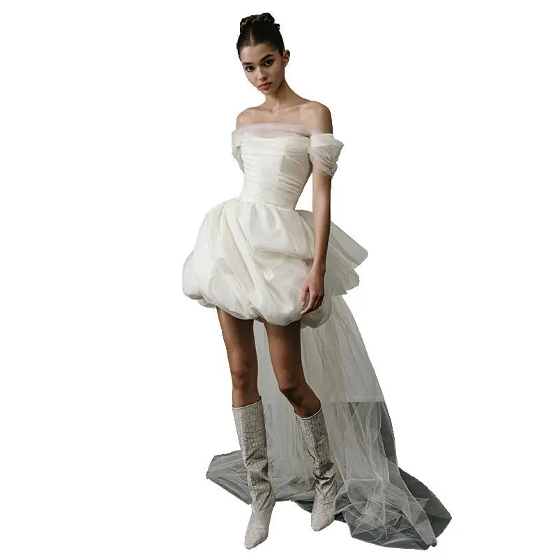 Off-shoulder Light Wedding Dress White Short Crimson Medea