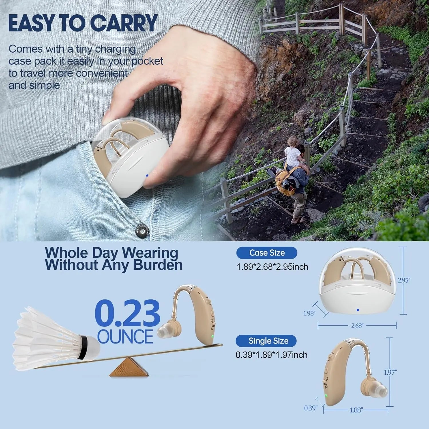 Hearing Aids for Seniors with Noise Reduction & Volume Control - Digital Rechargeable Portable Hearing Amplifiers for Adults with Mild to Moderate Hearing Loss, Includes Cyclic Charging Case