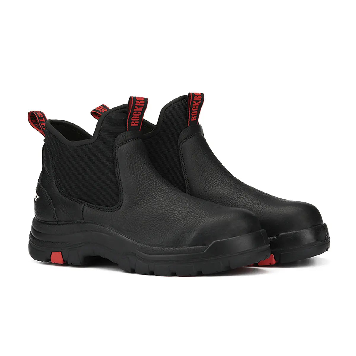 ROCKROOSTER Bakken 6 inch Soft Toe Black Leather Waterproof Work Boots Maroon Trillium