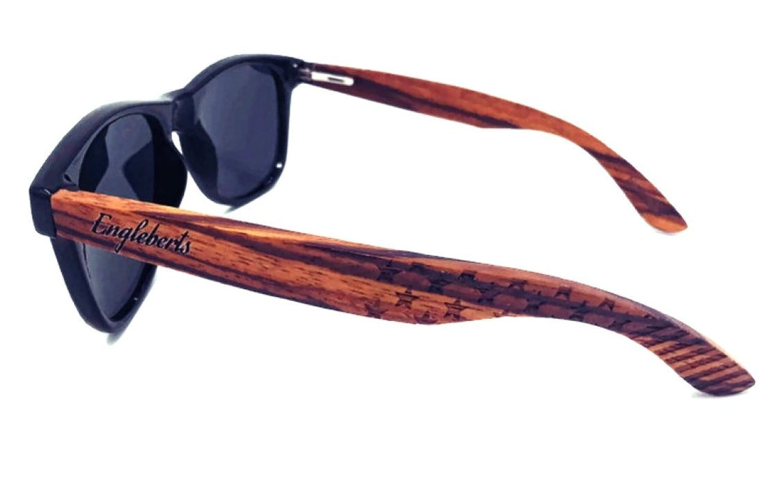Zebrawood Sunglasses, Stars and Bars With Wooden Case, Polarized, Purple Ariadne