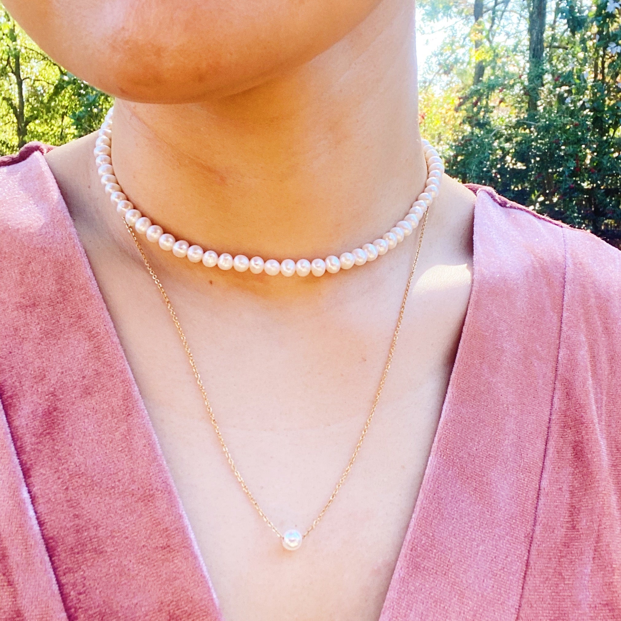 Dainty Single Pearl Necklace Fuchsia Hercules