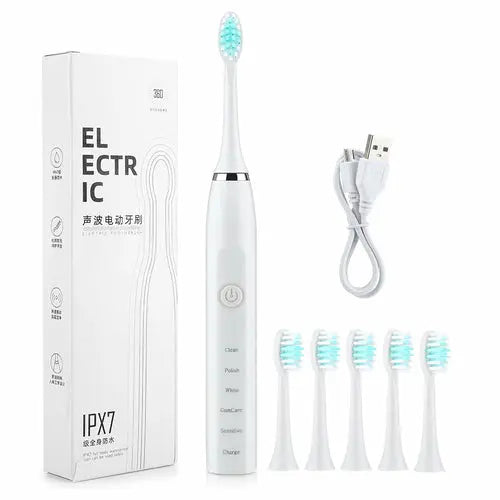 Electric Toothbrush Sonic Tooth Brush for Adult Brush 5 Heads USB Maroon Asteria