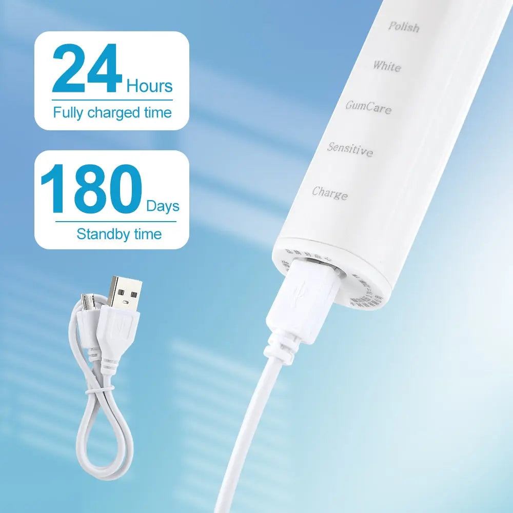 Electric Toothbrush Sonic Tooth Brush for Adult Brush 5 Heads USB Maroon Asteria