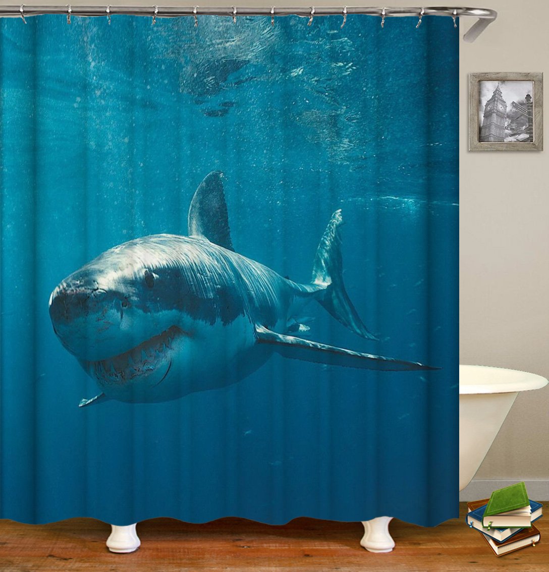 Great White Shark Shower Curtain Amethyst Hera