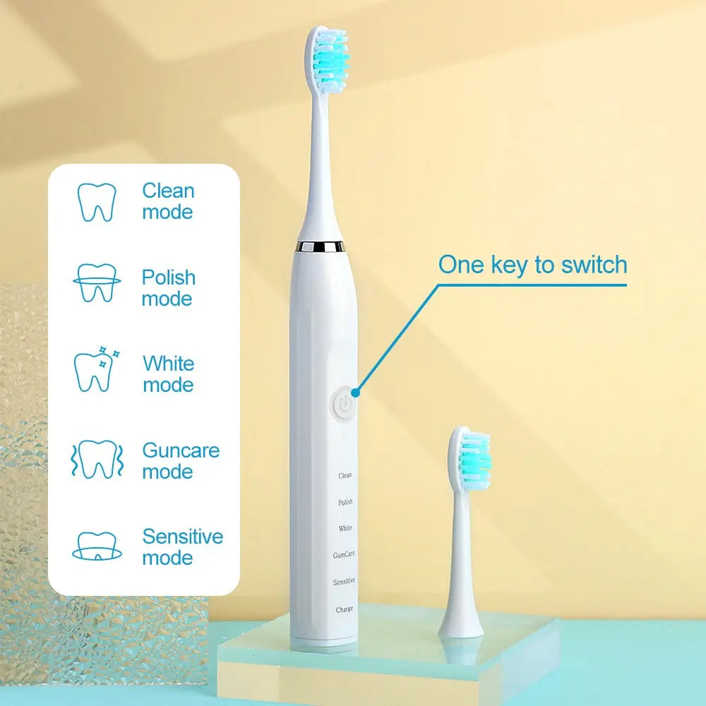 Electric Toothbrush Sonic Tooth Brush for Adult Brush 5 Heads USB Maroon Asteria