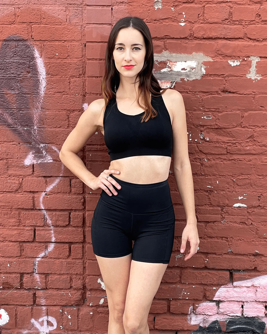 Jolie High-Waisted Athletic Shorts with Hip Pockets Black Lavender
