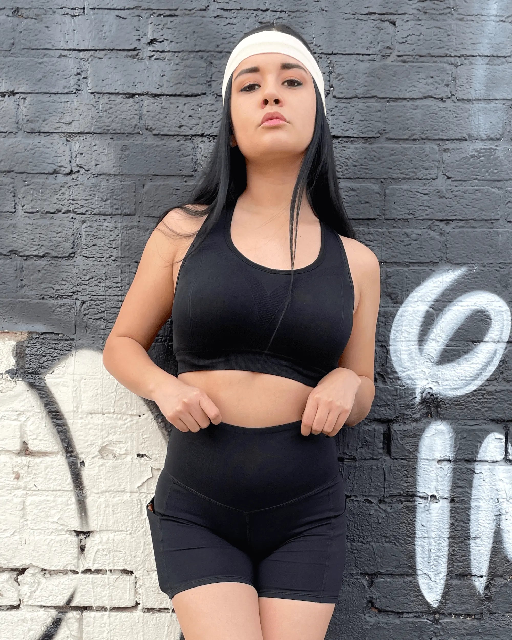 Jolie High-Waisted Athletic Shorts with Hip Pockets Black Lavender