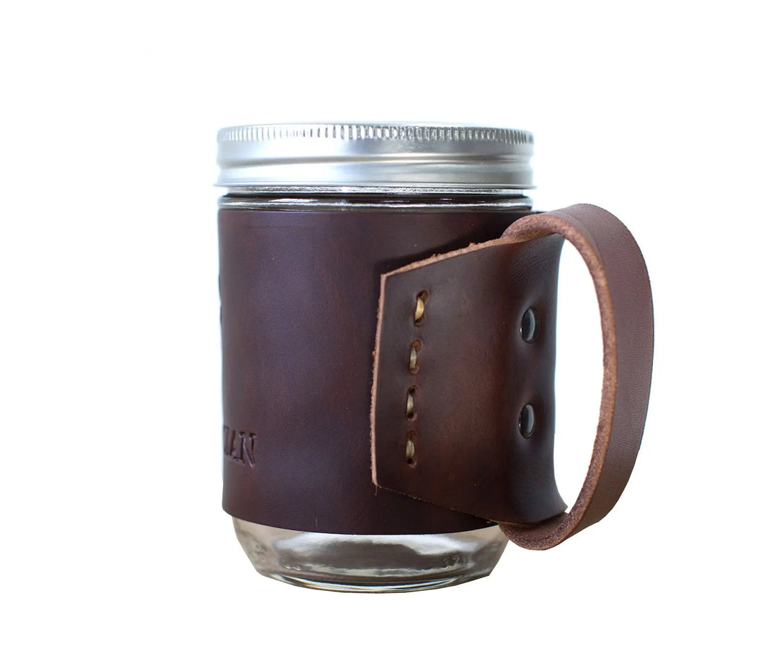 Leather Mason Jar Coozie Olive Iolaus