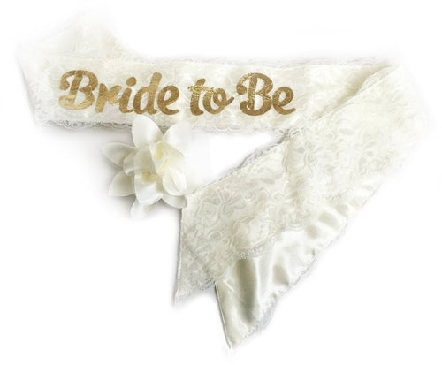 "Bride To Be" White Lace & Satin Bachelorette Fuchsia Hephaestus