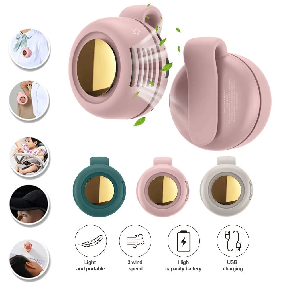 USB Hanging Neck Fan Portable Mute Mini Clip Hanging Waist Electric Maroon Asteria