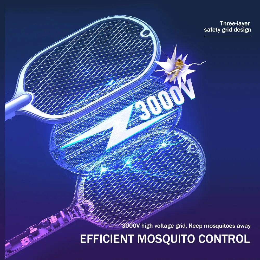 Smart Electric Insect Racket Swatter Zapper 3000V USB Rechargeable Maroon Asteria