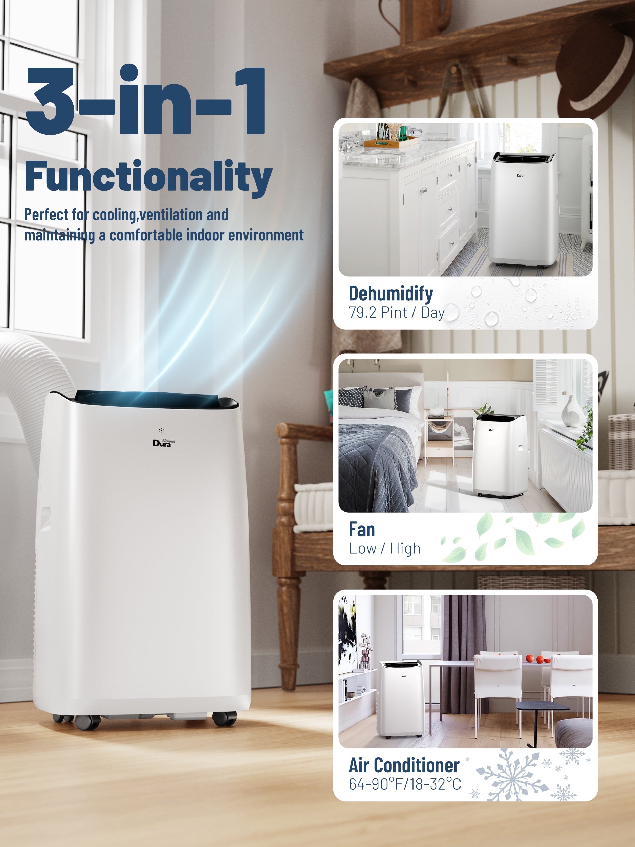Portable Air Conditioners for Room, 8150BTU(12000 BTU Ashrae) Smart Wifi, Built-In Cool, Dehumidifier, Fan
