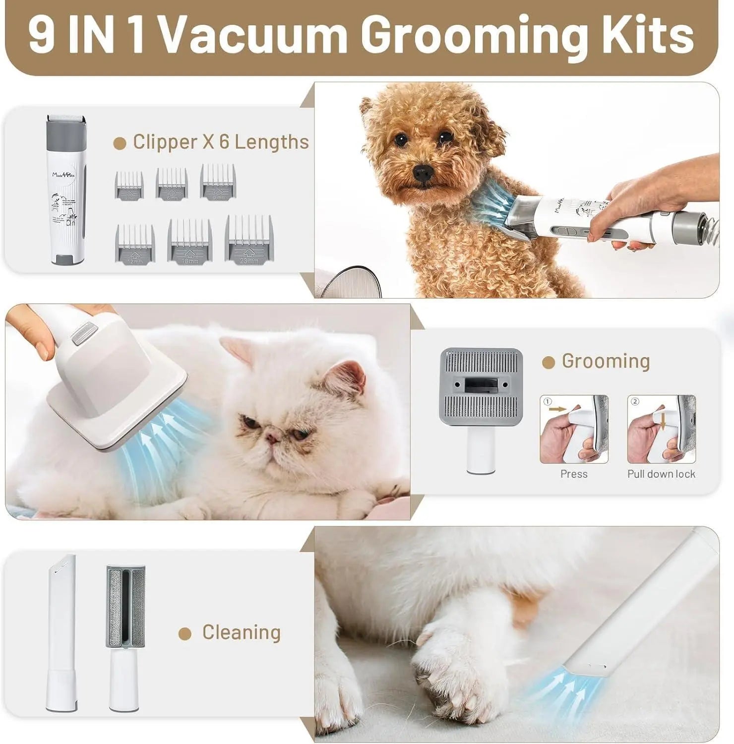 Dog Grooming Kit Pet Hair Cleaning Low Noise Vacuum Cleaner And Crimson Medea
