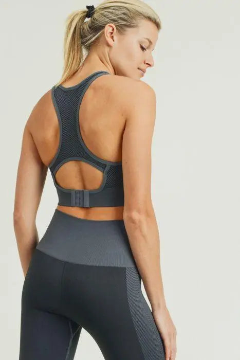 Chevron Track Seamless Hybrid Racerback Sports Bra Blue Lelantos
