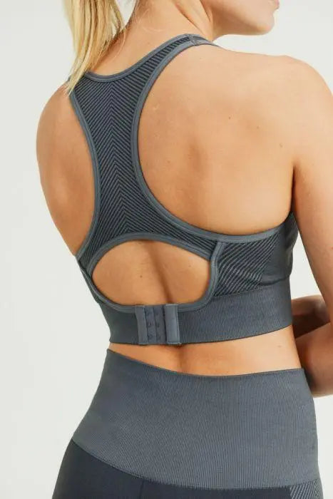 Chevron Track Seamless Hybrid Racerback Sports Bra Blue Lelantos