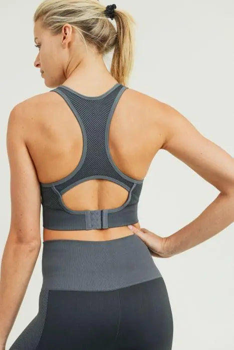 Chevron Track Seamless Hybrid Racerback Sports Bra Blue Lelantos