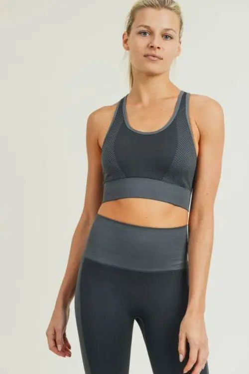 Chevron Track Seamless Hybrid Racerback Sports Bra Blue Lelantos