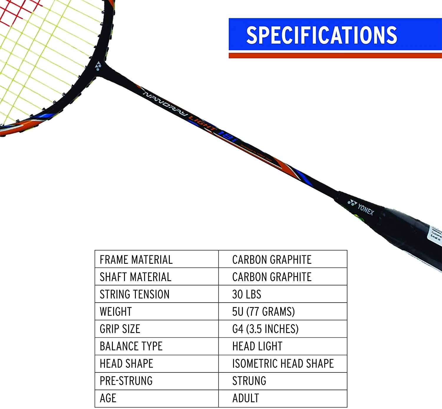 Nanoray Light 18I Graphite Badminton Racquet (Black)